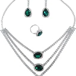 la joyas fashions Crystal Glass Stone Jewellery Set, Layered Necklace with Drop Earrings and Ring for Women and Girls-picture-34