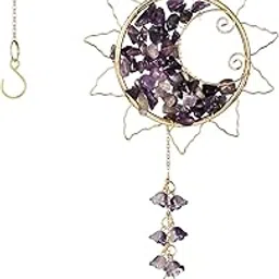 Sun and Moon Crystal Suncatcher, Gold Wire with Gemstones, Hanging Window Ornament (Purple)-picture-21