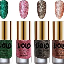 Volo Professionally Used Glitter Shine Nail Polish Combo Pack of 4(Dark Green Glitter, Pink Glitter, Dark Grey Glitter, Peach Glitter)-image-85