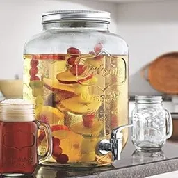 Madhav Export 5 Liter Glass Cold Water Mason Jar, Beer, Drink Dispenser, Glass Pitcher with tap | Spigot and Steel lid | 5000ML | Water Pitcher for Detox Water jar (5 Liter Water Dispenser Jar)-image-31