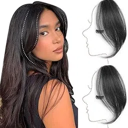 2Pcs Front Hair Extensions for Women, Hair Topper for Women, Bangs Extensions in Black, Hair Patch for Ladies, Natural Black Pieces for Special Occasion-picture-41