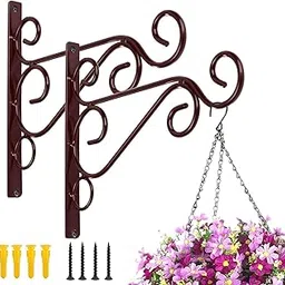 MNH ART Metal Wall Hook Hanging Plant Bracket Decorative Straight Plant Hanger for Pot Bird Feeder, Planters, Lantern, Macramé, Wind Chimes Indoor Outdoor (Farmhouse Plants Hanger Brown)-image-73