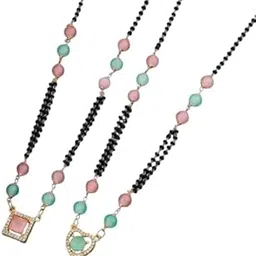 Trendy Mangalsutra Combo Set for Women | 3 Stylish Double-Chain Black Bead Mangalsutras with Colorful Beads & Designer Pendants Fashion Jewellery for Girls & Women-image-20