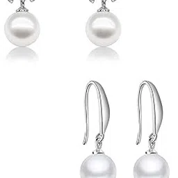 yellow chimes Pearl Earrings for Women 2 Pairs Combo Drop Earrings Rhodium Plated White Plear Silver Drop Earrings for Women and Girls-picture-68