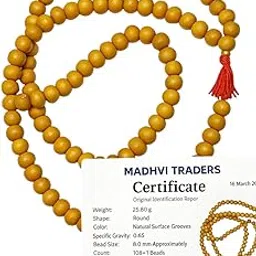 POOJAWAVE Tulsi Kanthi Mala, Natural Wood Beads, Traditional Hindu Prayer Meditation Japa Mala (Brown 7mm, 16 inches)-picture-22