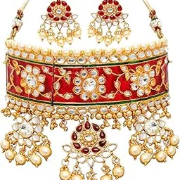 sukkhi Padmavti Inspired Pearl Gold Plated Kundan Choker Necklace Set for Women (N72836GLDPJ042018_JAN21), free size-picture-17