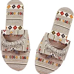 Women's Ethnic Flats, Women's Traditional Slip-On Slipper, Rajasthani Chappal Banjara Style Ethnic Flats image 1