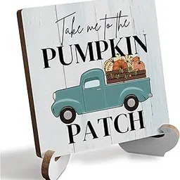 Pumpkin Autumn Thanksgiving Fall Decor Rustic Wooden Desk Decor Funny Pumpkin Quotes for Home Farmhouse Office Bathroom Kitchen Bedroom Table Seasonal Harvest Decoration Plaque with Wood Stand-picture-56