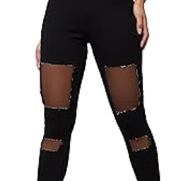 dolce crudo Women's Slim Fit High Rise Regular Length Mild Distressed Ripped Net Detailing Denim Stretchable Jeans image 1