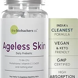 The Biohackers Co. Ageless Skin Daily Probiotic | 100% Clean Advanced Skin Health with CoQ10, Acidophilus, Vitamin C, Glutathione For Whitening,Radiant & Glowing Skin | Pack of (1) | 30 Days Stack-image-61