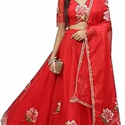 divena Red Hand Painted Organza Flared Lehenga Choli Set with Organza Dupatta-picture-34