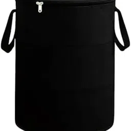 Laundry Basket - Non Woven Cloth Bin Bag for Clothes Storage - Freestanding Organizer (Blue) Basket for Clothes with Lid | Laundry Bag Foldable | Laundry Bag for Clothes | (1, black) image 1