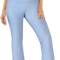 BlissClub Women High Rise Flow Collection Flare Pants Tall | Pockets | High Waisted | Quick Dry | Drawstring Cherry Cool Grey Size: XS image 1