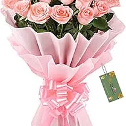 The FloralMart® Mother's Day Special Fresh Flowers Bouquet of 40 Pink Roses in Paper Wrapping, Bunch of 40 (Pink Rose)-picture-13