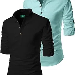 vimasuti Men Pure Cotton Slim Fit Full Sleeve Black - Beige Color Kurta Pack 2-picture-17