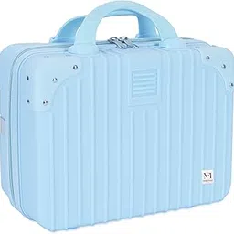NFI essentials Hard Shell Vanity Cases for Women Travel Portable Carrying Cosmetic Case Suitcase Organizer Makeup Storage Box for Girls Toiletries Bag (Blue)-image-4