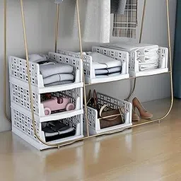 Set of 3 Large Foldable Cloth Storage Organizer/Multipurpose Adjustable Sliding Tray Basket/Wardrobe Organizer For Clothes/Rack Organiser for Storage | 44L x 33W x 18H Centimeters (3)-picture-20