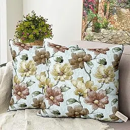 BLUE GRASS HD Digital Floral Print Velvet Cushion Cover - Set of 2 || Design : Wenz || Cream || Size : 20x20 Inches.-picture-12
