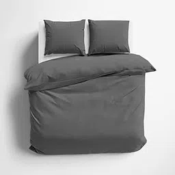 Bhoomi Impex Duvet Cover, Brushed Microfiber Bedding Set 3 Pieces Solid Duvet Cover, 1 Duvet Cover with 2 Pillowcases, with Zipper Closure, Ultra Soft (Dark Grey_Single Size Duvet Cover)-image-55