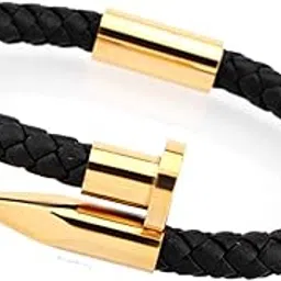 Braided Leather Nail Bracelet for Men Women Stainless Steel Charm Cuff Wristband Bangle with Magnetic Clasp-image-30
