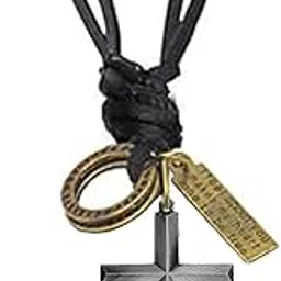 m men style Religious Lord Jesus Christ Cross Gold Metal And Leather Pendant Necklace Chain For Men And Women-picture-30