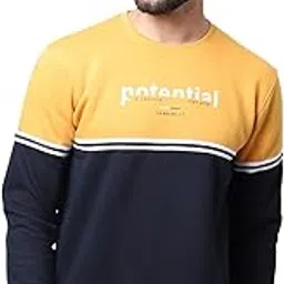 cantabil Men’s Casual Winter Wear Full Sleeves Round Neck Warm Typographic Prints Striped Design Cotton Sweatshirt – Mustard (MSWS00076_Mustard)-picture-10