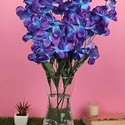 Well Art Gallery Artificial Orchid Flowers Fake Silk Turquoise Orchids Flowers Faux Long Stem Flowers for Wedding Bridal Bouquet Wreath Table Centerpiece Outdoor Decor (Blue)-image-74