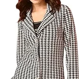 sfoty Women’s Houndstooth Printed Long Sleeve Blazer Shrug | Stylish Black & White Check Pattern Open Front Coat for Office & Casual Wear-picture-21