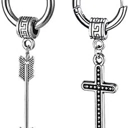 m men style Arrowhead Christ Jesus Cross Titanium Steel Silver Stainless Steel Hoop Earrings For Men And Women-picture-19