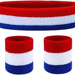Toyshine Cotton 3 Pieces Sweatbands Set, Includes Sports Headband And Wrist Sweatbands Striped Sweat Band For Athletic Men And Women Sstp - B,Multi-Coloured-image-9
