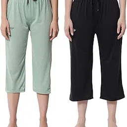 fflirtygo Women's Cotton Plain Calf Length Capri | Nightwear Pyjama | 3/4th Solid Pyjama Pant | Casual wear & Lounge Wear Solid Capri Combo (Pack of 2)-picture-11