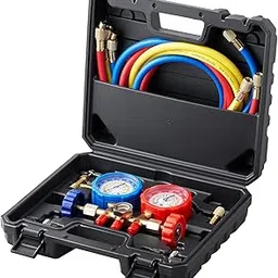 VEVOR AC Gauge Set - 3 Way AC Manifold Gauge Set for R134A R22 R12 R410A Refrigerant, Freon Gauges with 5ft Hoses, Couplers, Can Tap Works on Car Auto Freon Charging and Evacuation-picture-14