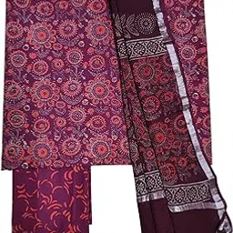 ivikta Cotton Hand Block Print Unstitched Salwar Suit Set with Linen Dupatta for Women | Bagru Print Dress Material-picture-10