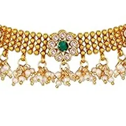 jfl Traditional Royal Real Gold Look studded Choker Neckace Set with Leheriay Pearl Danglers and Jhumki / Jhumka-picture-23