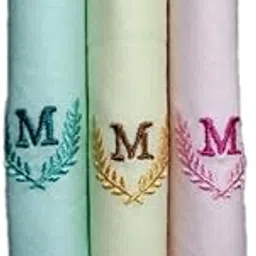 quienz Ladies Initials (M) Multicolor 100% Cotton Handkerchiefs Pack of 3 (6551 C/C)-picture-22