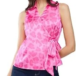 fablestreet Satin Floral Print Wrap Top - Pink-picture-27