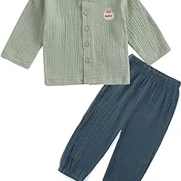 bold n elegant Boys Cotton Linen Muslin Solid Shirt and Pants Clothing Set| Stylish Shirt Pants Coord Set-picture-42
