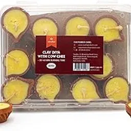 Swaha Premium Clay Diya with Cow Ghee (24 Pieces), 30-40min Burning Time, Wax Free Cow ghee Diya-picture-10