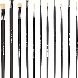 Stationerie Mix Paint Brush Set of 11 (Hog Paintbrush Set of 11) - Long Handle Artist Paintbrush Set with Natural Hair for Oil Painting & Mixed Media ; Color May Vary(Black)-image-92