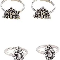 Stylish Toe Rings Combo | Oxidized German Silver Toe Rings Sets with Stones (2 Pairs) for Women-image-79