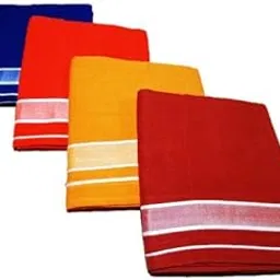 Dhoties For Men's Cotton Pack of 4 (Multi-Colour) Temple Wear Dhoti/Veshti Ink Blue || Orange || Yellow || Kavi Color Lungies For Men Cotton-picture-45