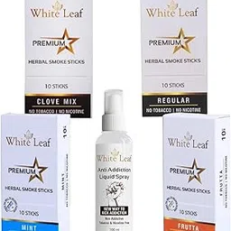 White Leaf Ayurvedic & Herbals Clove, Mint, Regular & Frutta Flavour Cigarette, Tobacco and Nicotine Free Herbal Smoke Sticks Pack of 4 (40 Sticks With 100ml Shot)-picture-35
