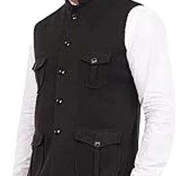 malik's kurta king Men's Tweed Wool Multipocket Modi Nehru Jacket Waistcoat-picture-23