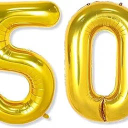 Flyloons 50 number Golden Foil Balloon 16 inch Size Birthday Decoration Items Pack of 2 | 50th Year Balloons | Fifty-picture-24
