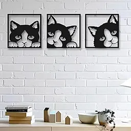 RetroVesta Cats Wall Art Set Elegant 3D Minimalist Cat Paws Wooden Decor 14x10 Inch Black MDF Wall Hangings Perfect Pack of 3 Cat Wall Art for Home and Living Room Decoration-picture-25