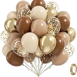 PartyToko 30 Brown and Gold Balloons for Bridal Shower, Birthday, Baby Shower Party Decorations, Light Sand White Confetti Balloons-picture-13