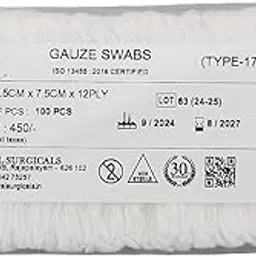 Royal Surgicals Absorbent Gauze Swabs - 7.5cm x 7.5cm, 12-Ply, Non-Sterile (Pack of 100) | Soft Cotton Wound Dressing for First Aid & Home Healthcare-picture-10