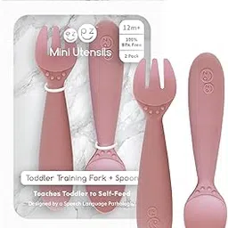 ezpz Mini Utensils - 100% Food Grade Silicone + Nylon Self Feeding Spoon & Fork for Baby/Toddler Led Weaning + Purees - Designed by a Pediatric Feeding Specialist - Sensory Bumps - 12 Months+ (Blush)-image-28