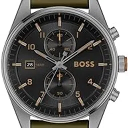 BOSS Skytraveller Qtz Fashion Chrono Black Sunray Round Dial Men's Watch|Green Calfskin Material|Green Color Band - 1514148-picture-50