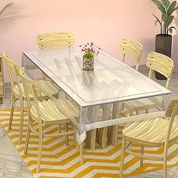 Kuber Industries PVC Transparent Table Cover 6 seater | Table Protector Sheet | Waterproof and Dustproof | Silver Lace Transparent Table Cloth | Dining Table Cover | 90x60 Inch| Silver-picture-18